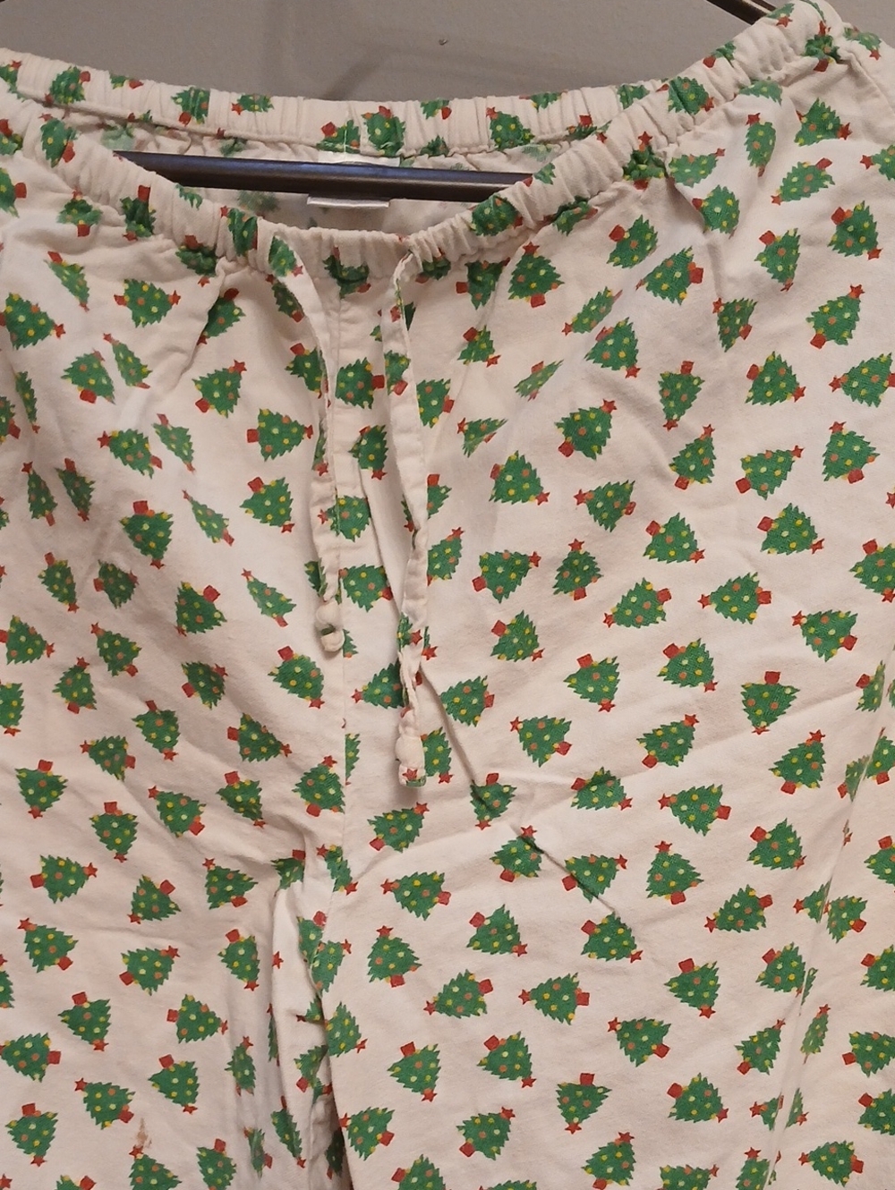 Old Navy Cream Pajama Pants with Green & Red Christmas Tree Print